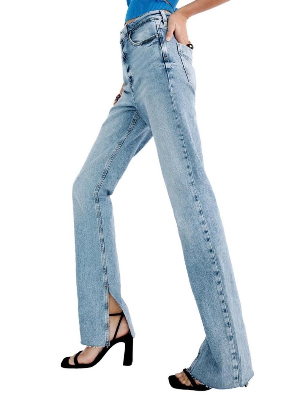 Zara High Waisted Jeans with Side Split Hem